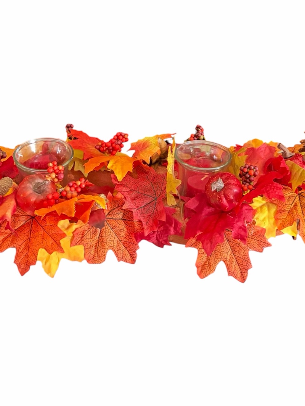 Autumn Leaf Tealight Garland - Red & Orange Fall Centerpiece